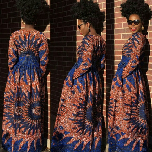 Women African print long sleeve maxi dress - Picture 2 of 3